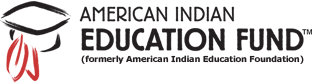 American Indian Education Fund Logo showing a graduation cap with two feathers as the tassle